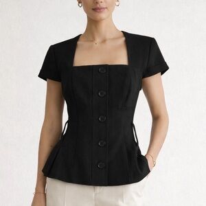 Express Design Studio Vintage Peplum Top/Blazer Square Neck Quiet Luxury